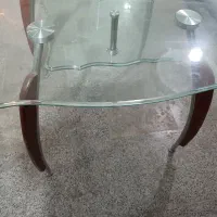 میز ناهارخوری شیشه ای یک متری با دو عدد صندلی