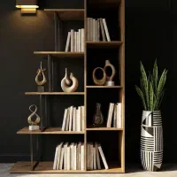 کتابخانه یا ویترین فلز و چوب مدرن