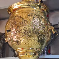 سماور سنتی طلایی مخزن بزرگ طرح دار