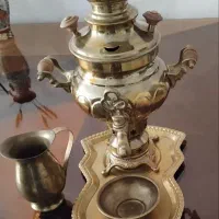 سرویس سماور زغالی برنجی یک لیتری کاملا نو