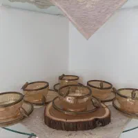 پیاله و پیش دستی شیک با نوار برنزی