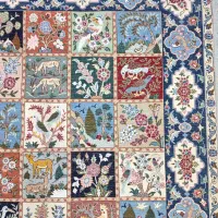 قالیچه دستباف مربع طرح خشتی|فرش|کاشمر, |دیوار