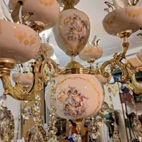 برنز و چینی با لاله و آویز 8شعله 2/950