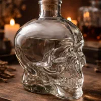 بطری شیشه‌ای طرح جمجمه ۱ لیتری با درب چوب‌پنبه‌ای