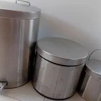 ست استیل جا برنجی ، سطل زباله، جای قند و جای شکر