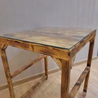 میز چوبی روستیک با شیشه ۱۰ میل