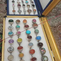 انگشتر نقره عقیق شجر فیروزه یاقوت