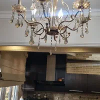 لوستر ۶شاخه طلایی شید کرم و دیوارکوب و لوستر چوبی