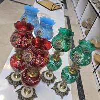 شمعدان جفت پایه سنگی  رنگی قرمز