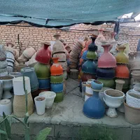 گلدان سفالی رنگی وساده