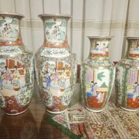 ۴ تنگ چینی گل‌ مرغی قدیمی، نقاشی دستی