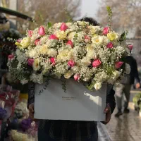 باکس گل های رز هلندی به همراه گل های متنوع
