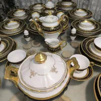 سرویس چینی12نفرطلاکوب غذاخوری سورمه ای جهیزیه ژاپن