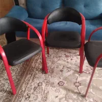 سه عدد صندلی چرم پایه فلزی