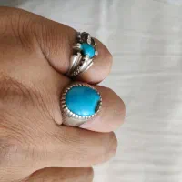 دو عدد انگشتر نقره و فیروزه عجمی نیشابور