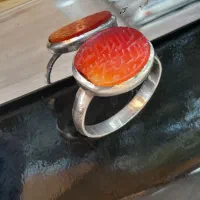 انگشتر عقیق یمن کهنه خط دار رکاب صفوی