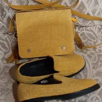 کیف وکفش ست مخمل کبریتی با صندل