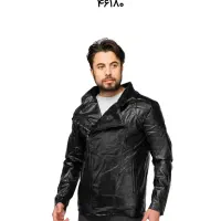 کاپشن چرم مصنوعی اسپرت یقه دار مشکی مدل 46180