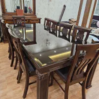 میز غذاخوری ۱۰ نفره و آینه کنسول در حد نو|میز و صندلی غذاخوری|ماکو, |دیوار