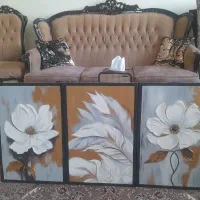 تابلو سه تکه گل و پر