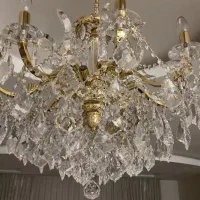 لوستر ۱۶ شعله با بدنه آبکاری طلایی واشکهای کریستال|لوستر و چراغ آویز|قزوین, |دیوار