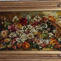 تابلو فرش دستباف ابریشم طرح سبد گل ریخته