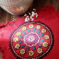 رومیزی پته گرد قرمز|پرده، رانر، رومیزی|کرمان, |دیوار