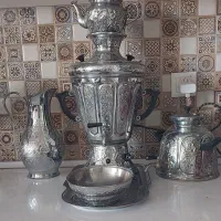 یت سماور برقی با قوری و کتری و سینی و کاسه و پارچ