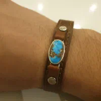 دستبند چرم اصل با فیروزه نیشابور