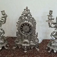 شمعدان ساعت برنجی آبکاری دکوری مناسب جهیزیه عتیقه