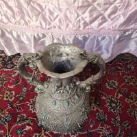 گلدان قدیمی نقره ای نگین فیروزه ای