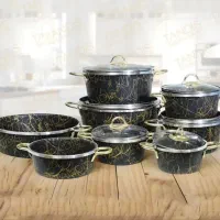 سرویس قابلمه ۱۴ پارچه  کف نچسب رگه طلایی