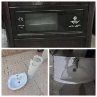 روشویی پایه دار وسنگ بزرگ  شیر دار و بخاری