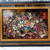 تابلو فرش دستباف ابریشمی/ گلدان گل رومیزی