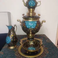 سماور ذغالی برنجی مینا کاری شده