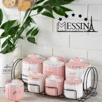 پاسماوری سرامیکی طرح دار درب چوبی 9تیکه گل برجسته