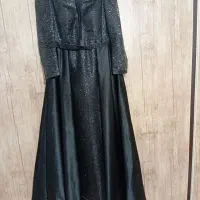 لباس مجلسی دودامنه مشکی جنس ساتن و گیپور شاین دار