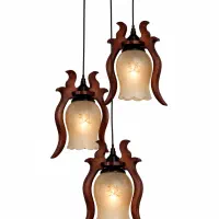 حراج لوستر ۳ شاخه نامنظم چوب و فلز و تعدادی آباژور