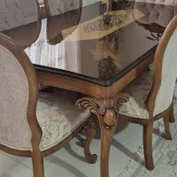 میز ناهارخوری ۶ نفره چوب راش و منبت‌کاری شده