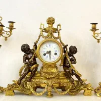 ست ساعت کوکی و شمعدان تمام برنز برنزی