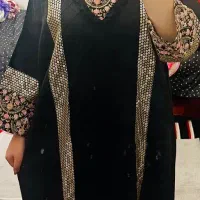 لباس مجلسی بلندپولک وگلدوزی   نو همراه کیف و کفش