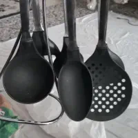 ست ۶ تایی کفگیر ملاقه سیلیکونی استیل با استند