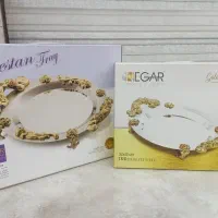 ۱جفت سینی گرد استیل اصل پایه طلایی