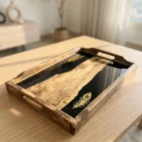 سینی چوبی پذیرایی مدل طرح پر طاووس
