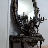 آینه کنسول چوبی شمعدان برنز