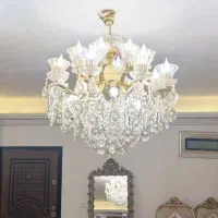 یک عدد لوستر 8شاخه (24لامپه) با لاله های کریستال|لوستر و چراغ آویز|تبریز, |دیوار