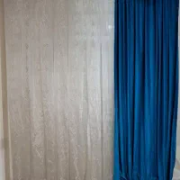 پرده حریر همراه با شال فیروزه ای