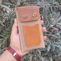 کیف موبایل کمری تلفیق چرم اصل گاوی و برزنت دستدوز
