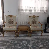 مبلمان ومیز نهار خوری ۸نفره چوب گردو ورق طلا