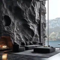 نمای سیمانی طرح سنگ و چوب